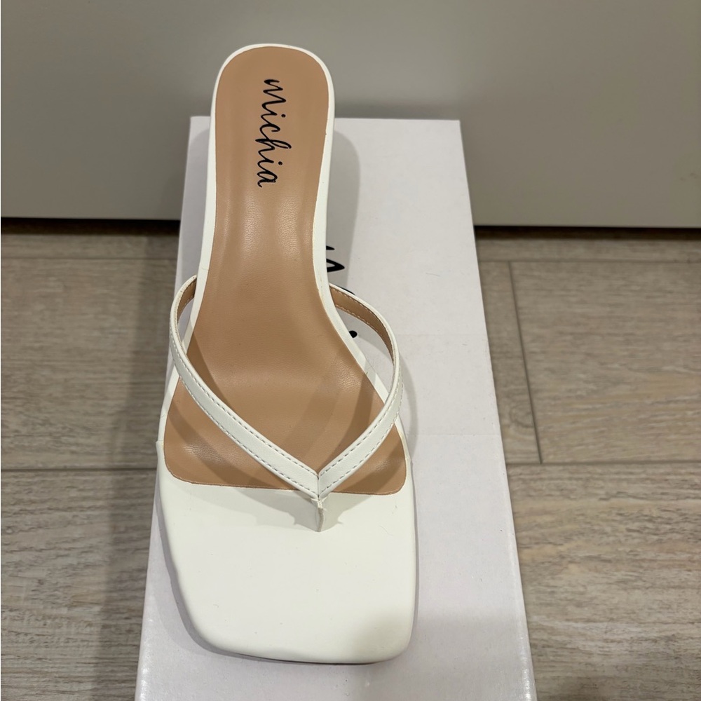 White Square-Toe Thong Heel